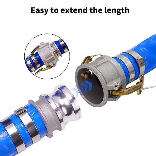 1-1/2" X 50Ft Pvc Lay Flat Discharge Hose With Aluminum Camlock C & E Fittings, Cam Lock Fitting, Heavy Duty Reinforced Pump Backwash Hose Assembly #TOP5