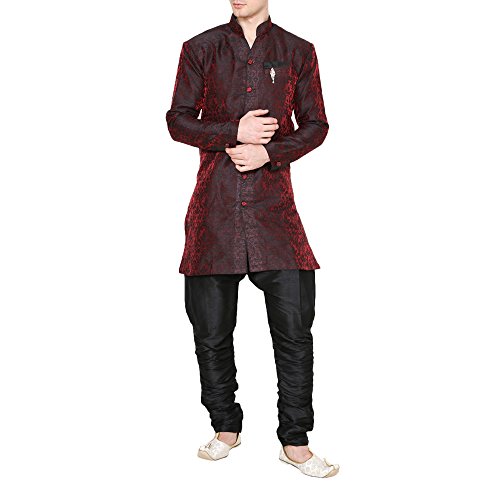 Image of Royal Kurta Men's Jacquard Silk Floral Print Indowestern Sherwani