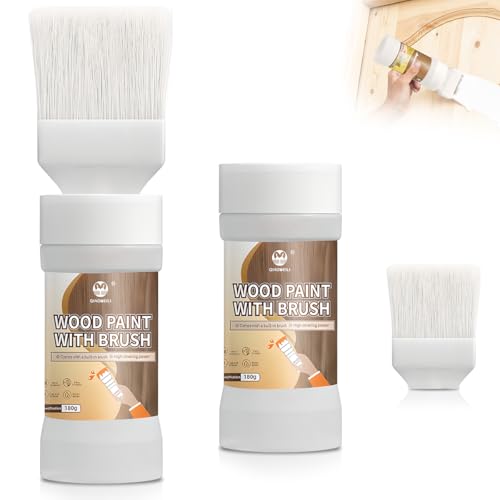 Cestbella Wood Touch-Up Paint 2 Packs 2 in 1 Furniture Refinishing Paint Pen with Soft Brush Odorless Multi-Surface Door Scratch Repair Fast Dry Repair Renovation Latex for Cabinet Wall White 180g