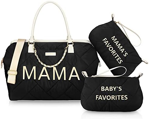 Baybou Mommy Bag for Hospital Baby Diaper Bag Tote Large Baby Diaper Travel Hospital Bag for Labor and Delivery Essentials Mama Baby Diaper Bag with Changing Pad Organizing Pouches (Black 3PC)