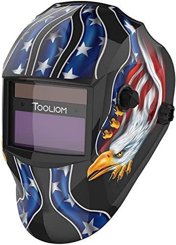 TOOLIOM Solar Powered Welding Helmet Auto Darkening for TIG MIG ARC Welder Mask with Adjustable Shade Range 4/9-13 Blue Eagle Design
