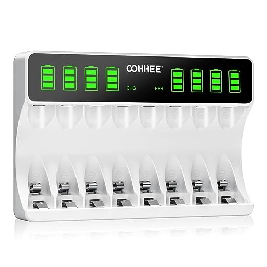 OOHHEE 8 Bays Caricabatterie, Grande Schermo LCD Caricabatterie, per Batterie NI-MH/NI-CD, Caricatore Individuale per Batterie Ricaricabili AA AAA