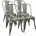 FDW Dining Set of 4 Bronze Indoor Outdoor Patio 18 Inch Seat Height Metal Restaurant Stackable 330LBS Weight Capacity Kitchen Tolix Side Bar Chairs