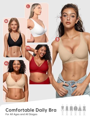Image of Vertvie Jelly Wireless Bras for Women Push Up Plunge Seamless T-Shirt Bras No Underwire Supportive Full Coverage Bralettes