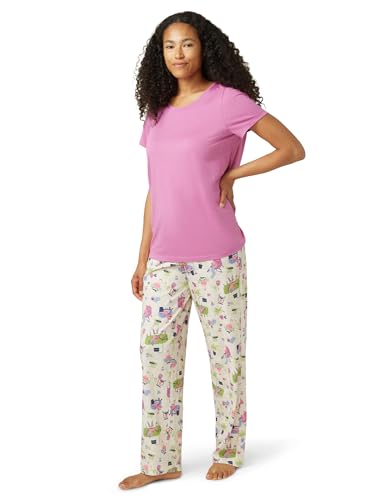 Image of HUE Women's Sleep and Lounge Pajama Separates, Late Summer & Fall Collection, Radiant Orchid - Short Sleeve V-Neck Tee, Medium