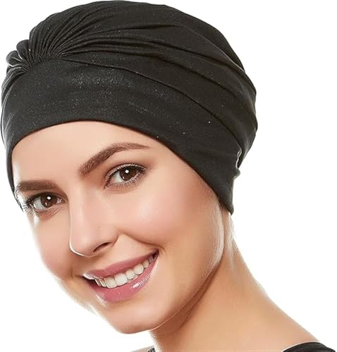 THE WHITE SHOP Swim Caps for Women Swimming Turban Polyester Latex Lined Pleated for Ladies (1 Black)