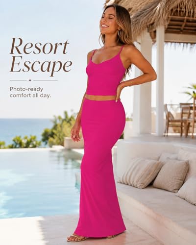 Image of Two Piece Skirt Set for Women - Sexy Sleeveless Spaghetti Strap Pleated Tank Top Maxi Long Skirts Sets