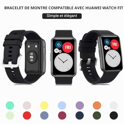 Wownadu Bracelet Compatible pour Huawei Watch Fit Bracelets Rechange Femme Homme Sport Strap,Accessoires Remplacement Silicone Band Noir (Pas de Montre) – vue 4