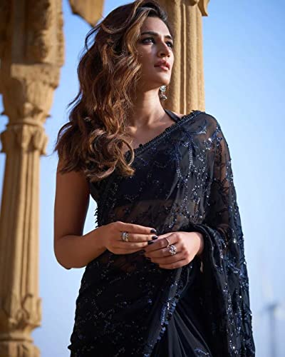 Image of Sidhidata Women's Sequence Work Georgette Saree With Blouse Piece (Kriti Sanon Sequence)