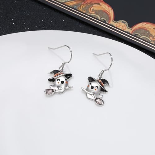 Halloween Earrings for Women 925 Sterling Silver Bat/Ghost/Pumpkin Halloween Dangle Drop Earrings Holiday Party Accessories Fashion Jewelry for Women3