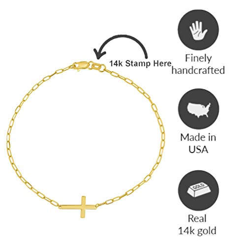 14k Yellow Gold Sideways Cross Paperclip Chain Bracelet with Lobster Clasp2