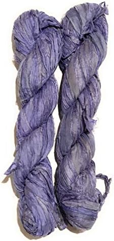 Sari Silk Ribbon Yarn for Knitting, Crochet, Jewelry Making, Gift Wrapping 100 Grams (Light Blue)