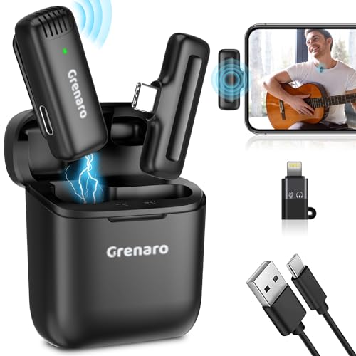 GRENARO J11 Wireless Mic with Charging Case, Lavalier Microphone Compatible for Type-C & iPhone, Noise Reduction Lapel Mic for Video Recording, YouTube, Facebook, Live Stream, No Micro USB Port GRENARO J11 Wireless Mic with Charging Case, Lavalier Microphone Compatible for Type-C & iPhone, Noise Reduction Lapel Mic for Video Recording, YouTube, Facebook, Live Stream, No Micro USB Port
