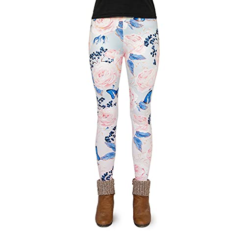cosey   Leggings de Colores Impresos (Talla única)   Diseño de Rosas y Mariposas, Rosas y Mariposas, Talla única