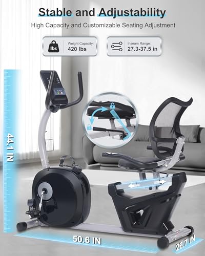 Image of Recumbent Exercise Bike for Seniors - 400LB Weight Capacity Recumbent Bikes with Comfortable Seat, Pulse Sensor, 16-level Resistance, LCD Monitor
