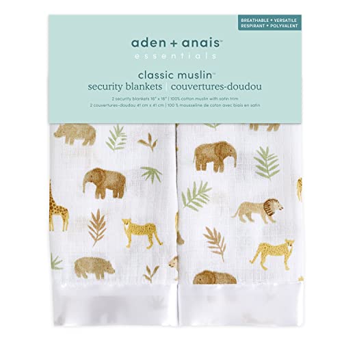 Image of aden + anais Essentials Issie Security Blankets, Super Soft 100% Cotton Muslin, 2 Pack, Tanzania