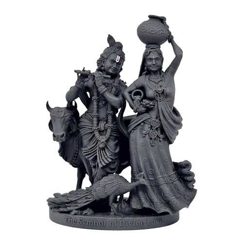 Image of MurtiHome Radha Krishna Murti, The Symbol of Divine Love Radhakrishna Idol | 10.16 cm Tall Small Black Color Figure Made From UV Resin, Crafted by 3D Printer for Car Dashboard, Home, Office, Gift