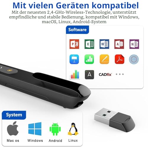 Wireless Presenter für Präsentationen, Hyperlink Volume Fernbedienung Laptop Powerpoint 2.4GHz USB Präsentation Fernbedienung Präsentator Pointer Präsentationspointer für Windows Mac