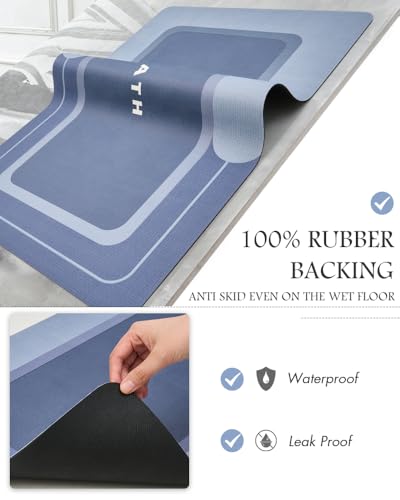 Image of MontVoo-Bath Mat Rug Long Non Slip Super Absorbent Bathroom Runner Stain Resistant Quick Dry Thin Bathroom Mat Fit Under Door-17 inchx70 inch,Navy