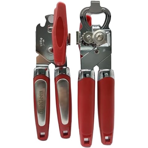 2 Pack Magnetic Manual Can Opener & Bottle Opener Set, with Stainless Steel Heavy Duty,Oversized Handheld, Easy turn Knob,Soft Grip Handles,Smooth Edge Cut Sharp Blade(Red) Cover