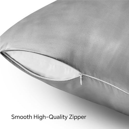 BEDELITE Satin Pillowcase with Zipper 4 Pack, Grey Pillow Cases Standard Size, Super Soft and Cooling Similar to Silk Pillow Cases, Gift for Women Men(20x26 Inches)