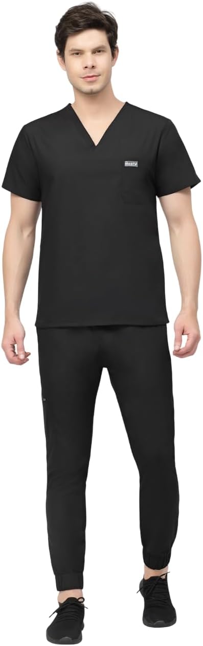 MEDFA Men’s OT Scrubs Suit Set for Doctors & Nurses | Cotton V-Neck Scrub Top with 4 Pocket Jogger Pant | Hospital Uniform for ICU & Surgical Wear
