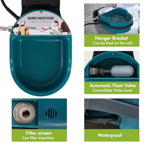 PAUQRWIE Heated Automatic Dog Water Bowl Outdoor Large Breed Heated Waterer with Float Valve Wall Mounted Pet Thermal-Bowl Winter Livestock Water for Dogs Chicken Horse Cat