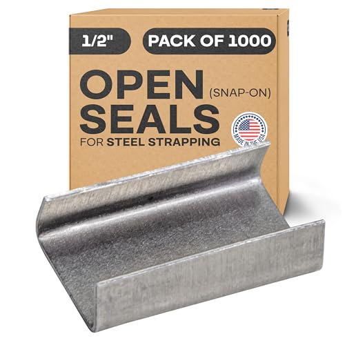 Image of IDL Packaging Open (Snap-On) Seals for 1 /2 inch Strap Width Steel Strapping (Pack of 1000) - Superior Holding Power - Sturdy Metal Clips for Securing Heavy Packaging and Pallet Banding