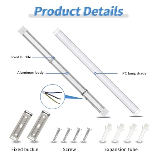 HUMIGA 2 Pack 4FT LED Batten Light, 40W 3600LM Slim Profile Wide Tube Lighting for Ceiling of Indoor Home Shop Office Cool White 6500K - Image 4