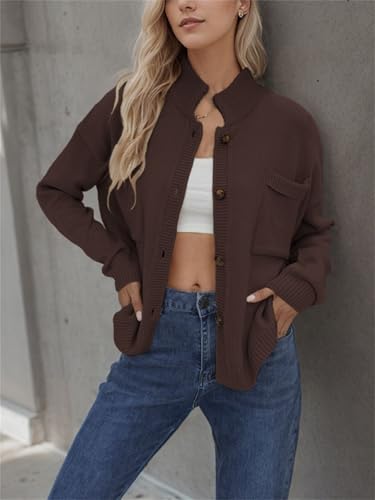 Image of hathne Cardigan Sweaters for Women Trendy Oversized Open Front Button Short Cardigan Jackets Fall Winter