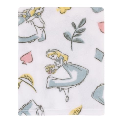 Image of Disney Alice in Wonderland Light Blue, Pink, Yellow, and White Super Soft Plush Baby Blanket
