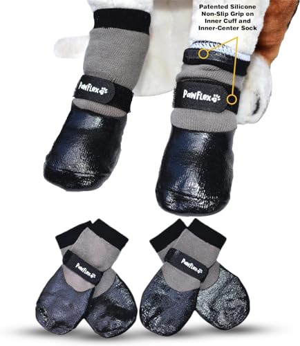PawFlex Double Dipped Waterproof Dog Socks Comfy Pawz Soft Indoor/Outdoor Dog Booties with Rubberized Bottom| Non-Slip Silicone Grip at Inner Cuff for No Twisting or Sliding Off| Adjustable Strap
