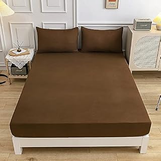 Solid color Fitted Sheets 100% Polyester Bedding Sheets, Chickwin Double King Single Size Bed for Deep Pocket 27cm - Shrinkage Fade Resistant Easy Care (dark green,135x200x27cm)