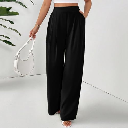 Suit Pants for Womens Solid Color High Rise Pockets Trousers Loose Lightweight Straight Leg Business Casual Pant4