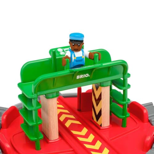 BRIO World 33476 - Turntable & Figure | 2 Piece Wooden Toy Train Accessory for Kids | Multiple Track Connection Points | Spacious Turntable | Poseable Train Engineer Figure | Ages 3 and Up - image 6