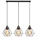 Produktbild TOKIUS 3-flammig Pendelleuchte Vintage Industrial Hängelampe mit Geometrischem Design E27 Lampe aus Eisen Käfig Lampenschirm Schwarz Hängeleuchte für Esstisch Küche (Pendellampe, Balken)