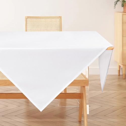 AooHome Tischdecke Abwaschbar, Weiß Mitteldecke 80x80cm Leinen-Optik Tischtuch aus Polyester Wasserabweisend mit Lotuseffekt, Dauerhaft Kratzfest für Wohnzimmer, Esszimmer, Balkon, Garten