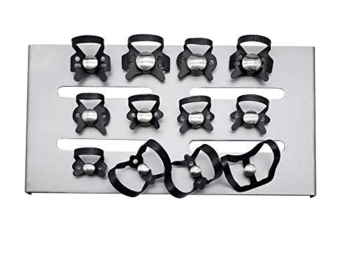 • Juego de 12 abrazaderas de goma con estante de montaje restaurador dental de acero inoxidable endodóntico negro antirreflejo acabado negro mate ideal para dentistas operativos con láser