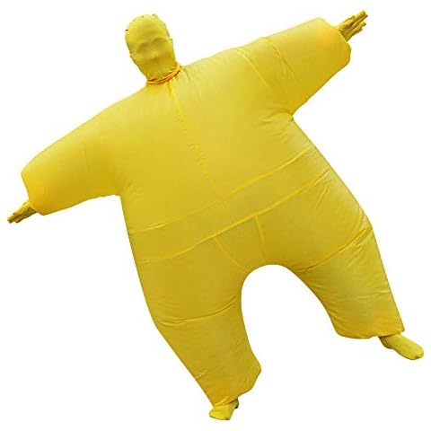Godmoy Inflatable Flamingo/Sumo/Bull/Horse/Astronaut/Centaur/Super Hero/Shark Costume Inflatable Halloween Party Costumes Blow up Full Body Suit Costume Adult Yellow Cover