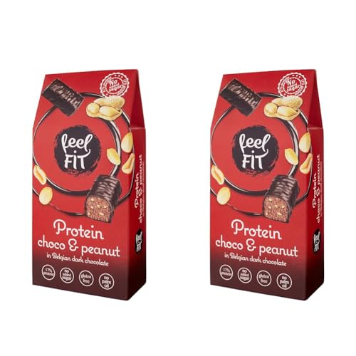 Feel FIT Protein Choco & Peanut, Protein Pralinen in Dunkler Belgischer Schokolade ohne Zucker, Zuckerfreie Süßigkeiten, Glutenfreie Schoko-Snacks, 17% Eiweiß, 1 Packung (83 g) (Packung mit 2)
