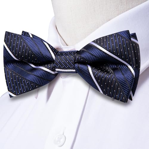 Image of Dubulle Mens Paisley Striped Bowtie Set Pre-tied Bowtie for Men and Pocket Square Set Wedding Business