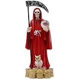 Mini Santa Muerte Base De Monedas Con Bola De Cristal Manto Rojo 5