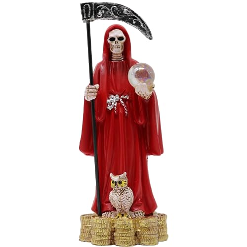 Mini Santa Muerte Base De Monedas Con Bola De Cristal Manto Rojo 5