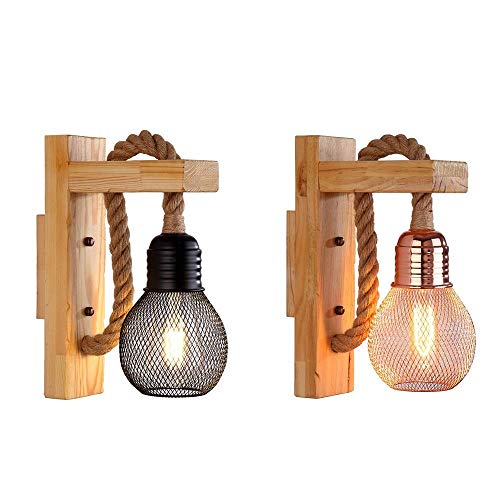 Lámpara de varita aplique de pared industrial retro con madera clara para restaurante 3