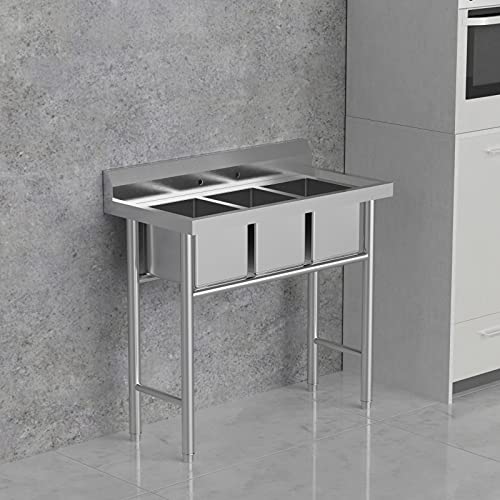 Bonnlo 3-Compartment Nsf 304 Stainless Steel Utility Sink Commercial Grade Laundry Tub Culinary Sink For Outdoor Indoor thumb #3