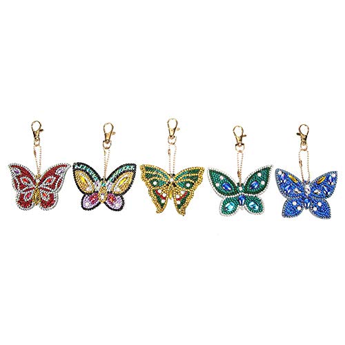 Macrorun Key Ring with Lobster Clasp Hardware 5D DIY Diamond Keychains Rhinestone Crystal Jewelry Charm Pendant Keyring Gift (5pcs Butterfly)