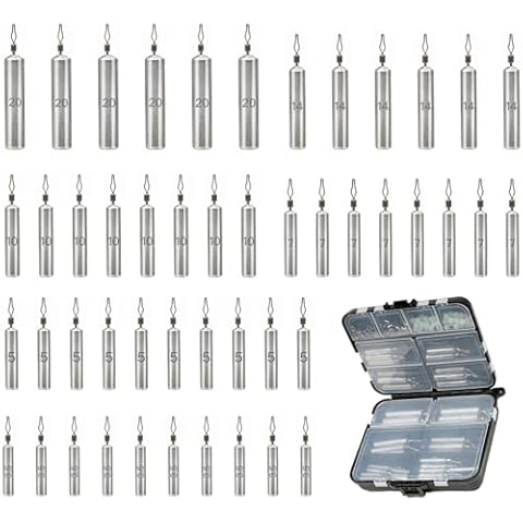 FINOSEAK 48Pcs Drop Shot Weights Kit, Slim Pencil Style Fishing Weights Sinkers Assortment for Casting Bass Fishing, Salty Freshwater Lead Fishing Sinkers with Barrel Swivels and Rig Beads Cover