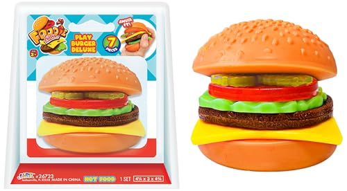 JA-RU Foodie Fusion Play Burger Deluxe Squishy Toy (1 Pack) Smushy Make Your own Patty. Squish Grilled Food Toys for Kids, Teen, & Adult. Stretchy Therapy Stress Relief Fidget Party Favor. 6723-1