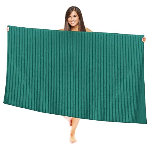 Image of Elegant Comfort 100% Turkish Cotton Corduroy Ribbed Luxury Jumbo Bath Towel Ultra Soft - 35 x 70 Inch - Luxury Spa Premium Hotel Quality Highly Absorbent and Quick Dry Large Bath Towel, Turquoise