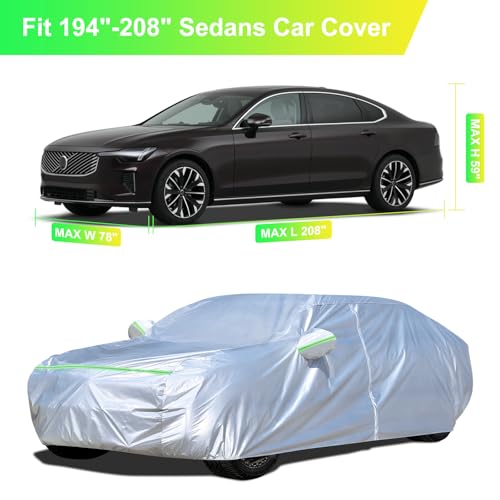Image of Sedan Car Cover (194-208 inches) - Universal Fit, Waterproof, Dupont Oxford, All Weather, Hail Protector, Sun Protection, Door Zipper
